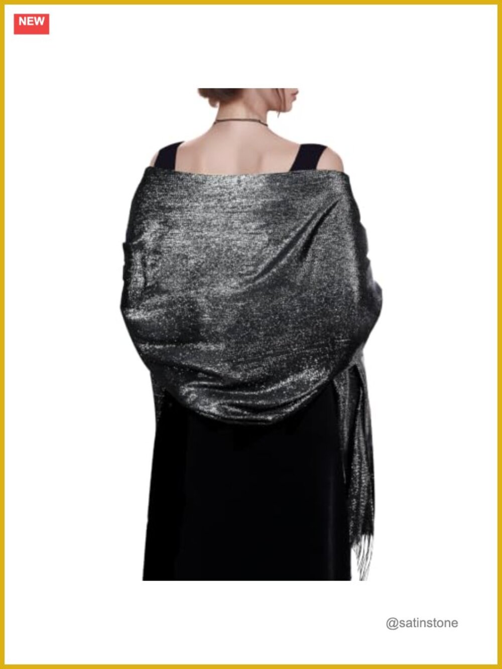 Women's Pashmina Shawl Wrap Sparkling Metallic Evening Dress Scarf - Black